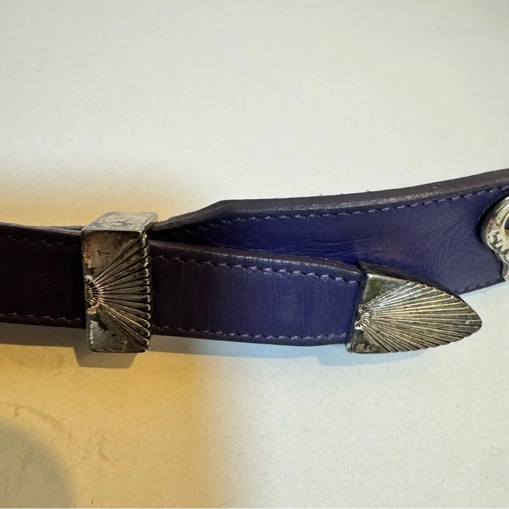 Silver Creek Vintage‎ 90s Y2K Navy Women's Concho Belt 32 Leather Western Animal